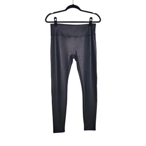 Women's Faux Leather Shimmery Shiny Metallic Tummy Control Leggings Size L Black